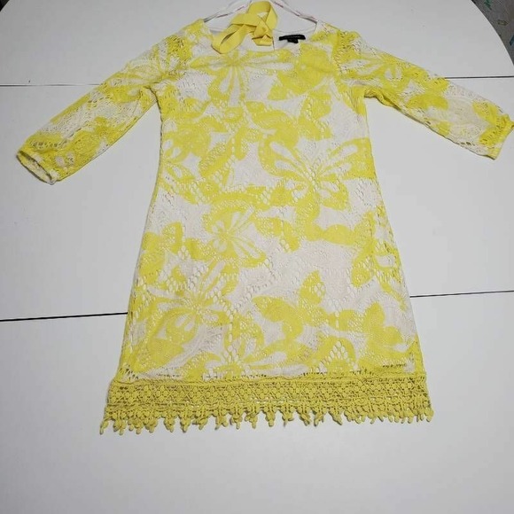 My Michelle Other - My Michelle Girls A-Line Yellow Butterfly Crochet Lace Keyhole Back Tie Fringe14